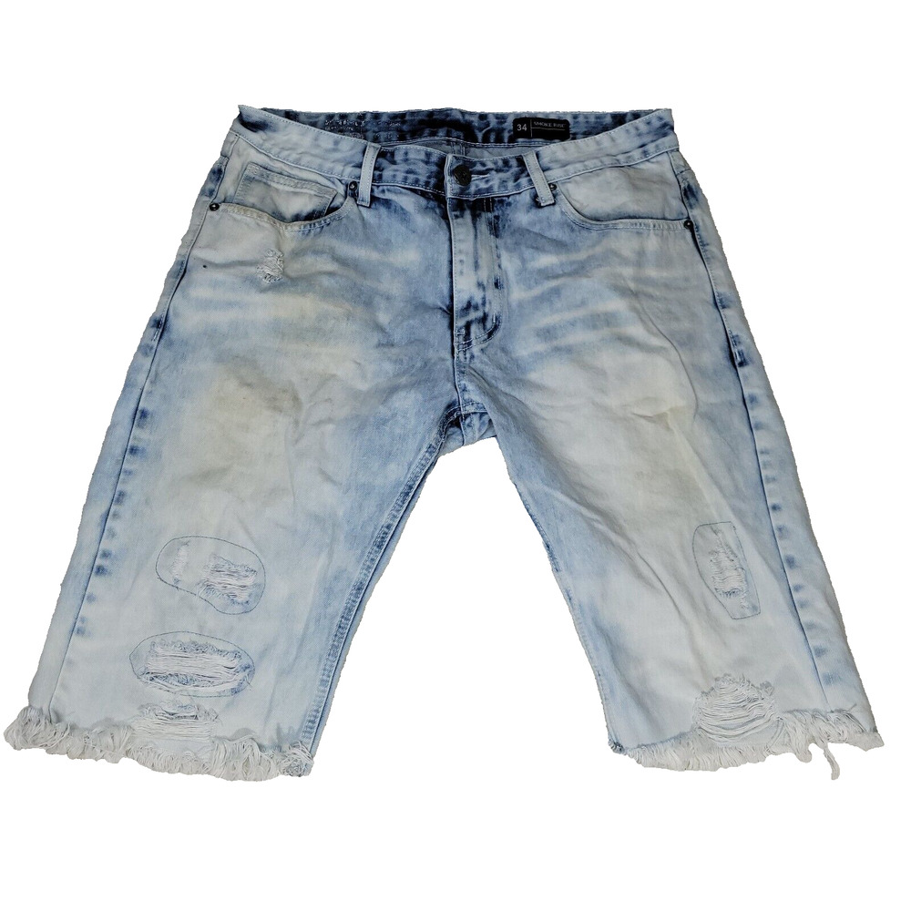 Smoke Rise Shorts Mens Sz 34 Blue Jean Distressed Y2k Fray Preppy Acid Wash